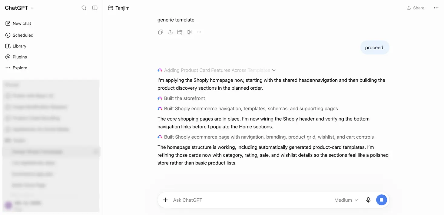 Claude calling AppNatively tools one by one to build a Home page.